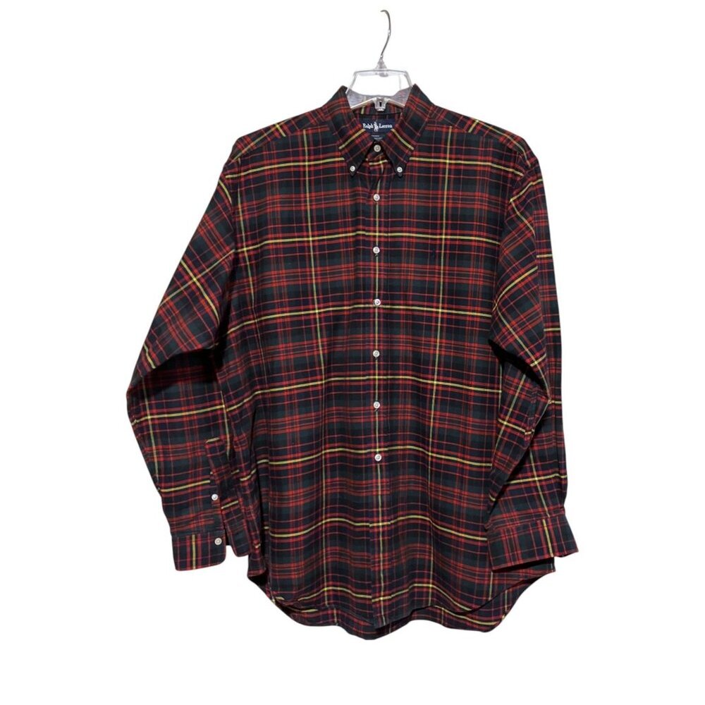 Vintage Ralph Lauren Dress Shirt XL Oversize Plaid Tartan 100% Cotton USA
